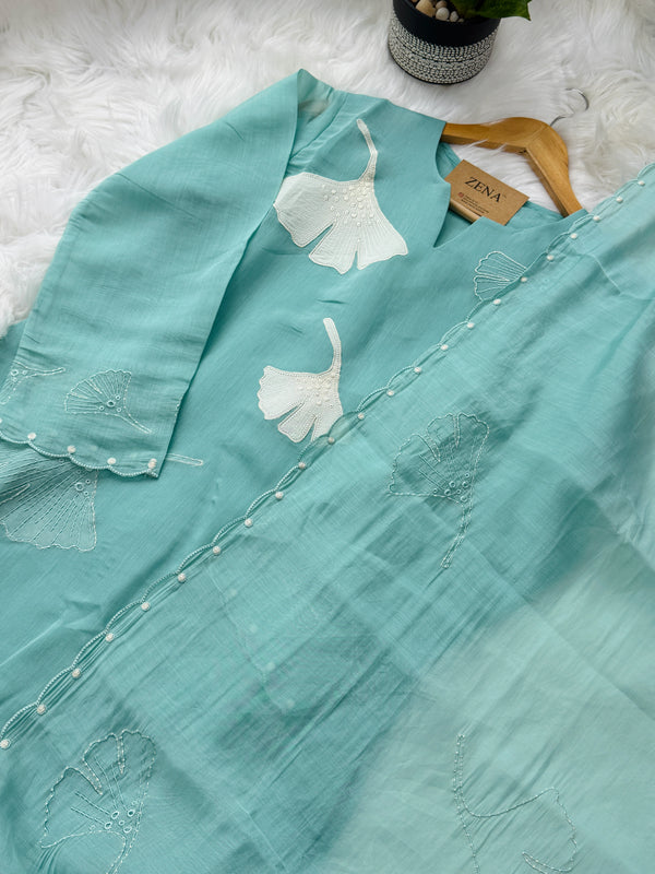 ✨ Premium Mul Chanderi Appliqué Work Kurti Set ✨