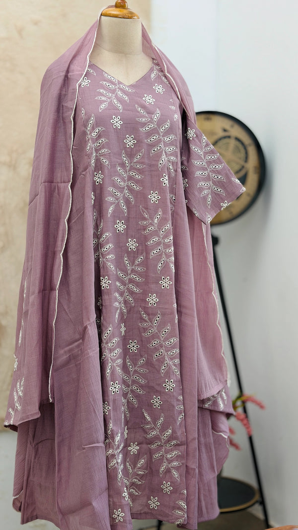 ✨ Coral Crush Chanderi A-Line Kurti Set ✨