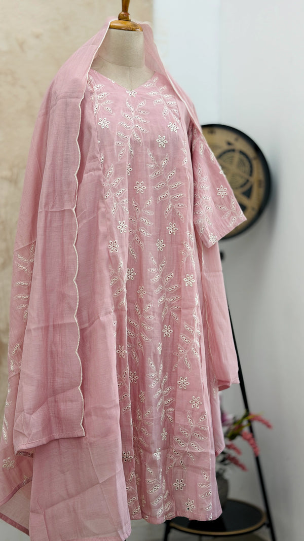 ✨ Coral Crush Chanderi A-Line Kurti Set ✨