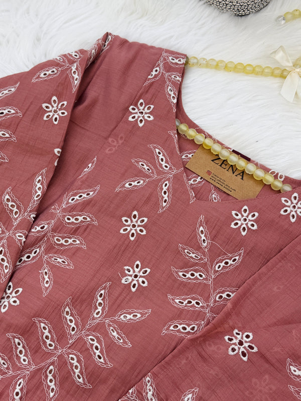 ✨ Coral Crush Chanderi A-Line Kurti Set ✨