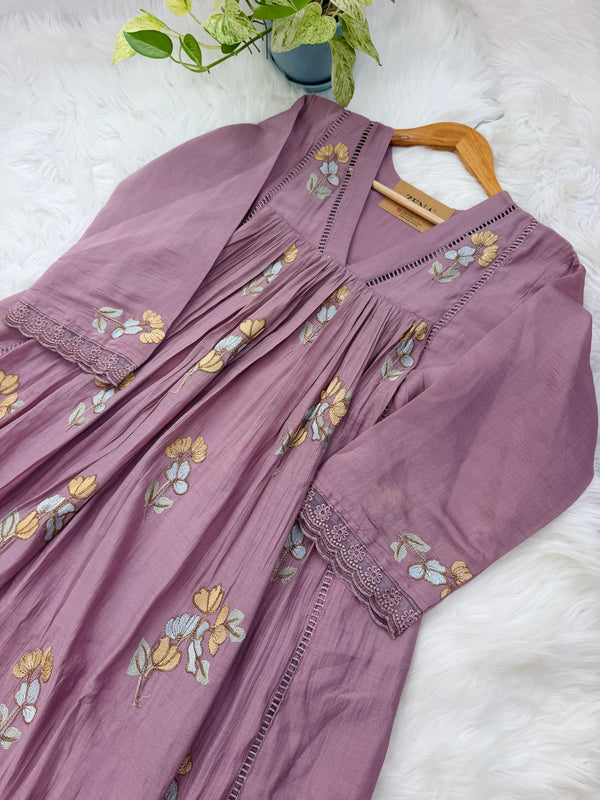 ✨ Pure Mul Chanderi Embroidery Work Anarkali Set