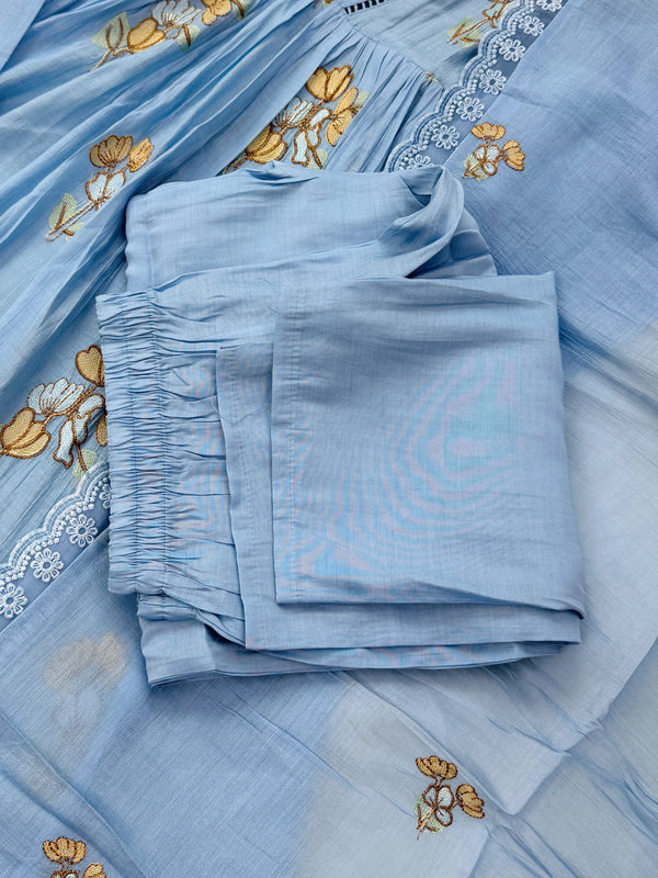 ✨ Pure Mul Chanderi Embroidery Work Anarkali Set
