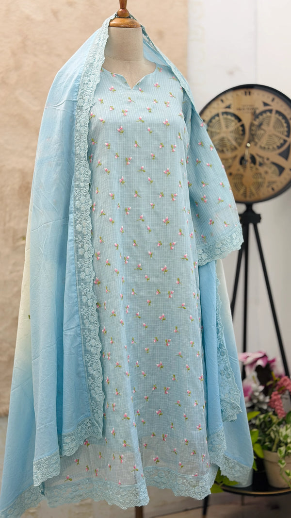 ✨ Pure Kota Doria Floral Embroidered Kurti Set