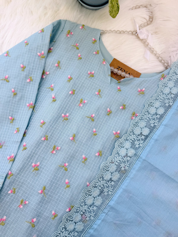 ✨ Pure Kota Doria Floral Embroidered Kurti Set