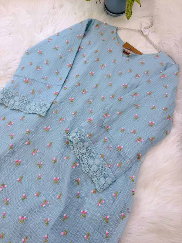 ✨ Pure Kota Doria Floral Embroidered Kurti Set
