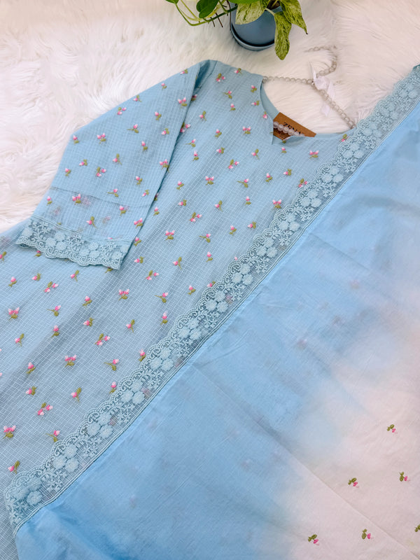 ✨ Pure Kota Doria Floral Embroidered Kurti Set
