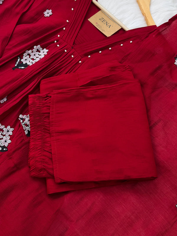 ✨ Imported Coral Crush Embroidered Anarkali Set
