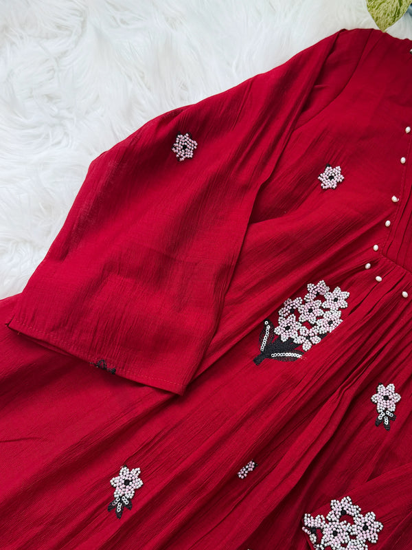 ✨ Imported Coral Crush Embroidered Anarkali Set