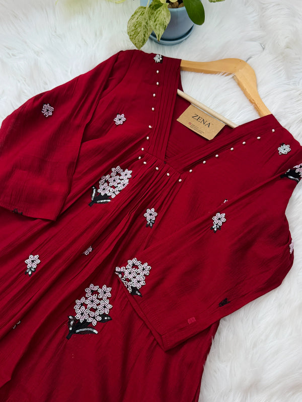 ✨ Imported Coral Crush Embroidered Anarkali Set