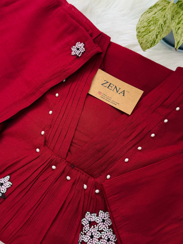 ✨ Imported Coral Crush Embroidered Anarkali Set