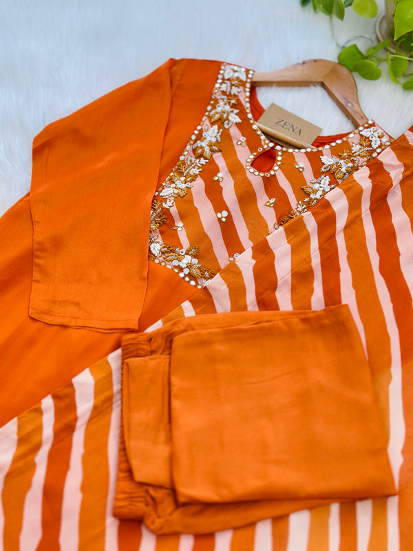 Ready to wear pure chinnon hand work kurti set