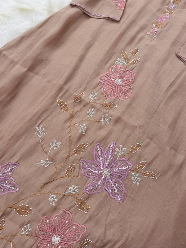 ✨ Pure Mul Chanderi Embroidery Work Kurti Set