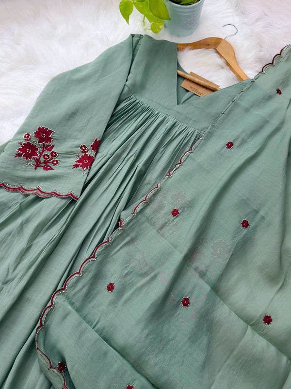 ✨ Mul Chanderi Handwork Anarkali Set