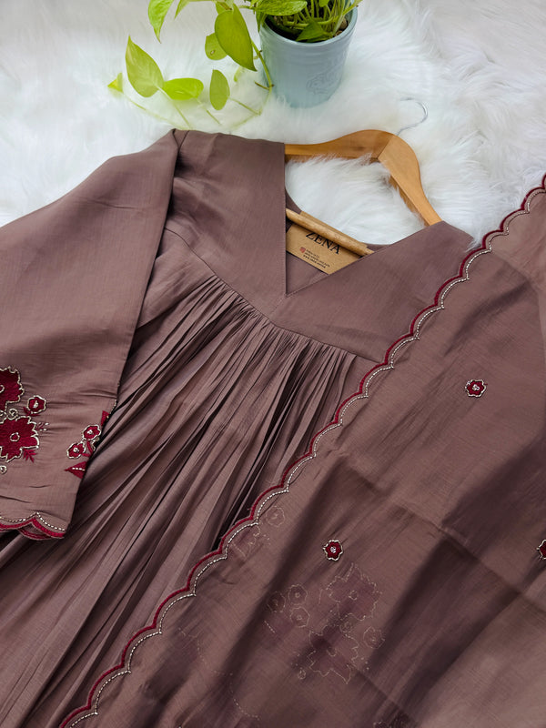 ✨ Mul Chanderi Handwork Anarkali Set