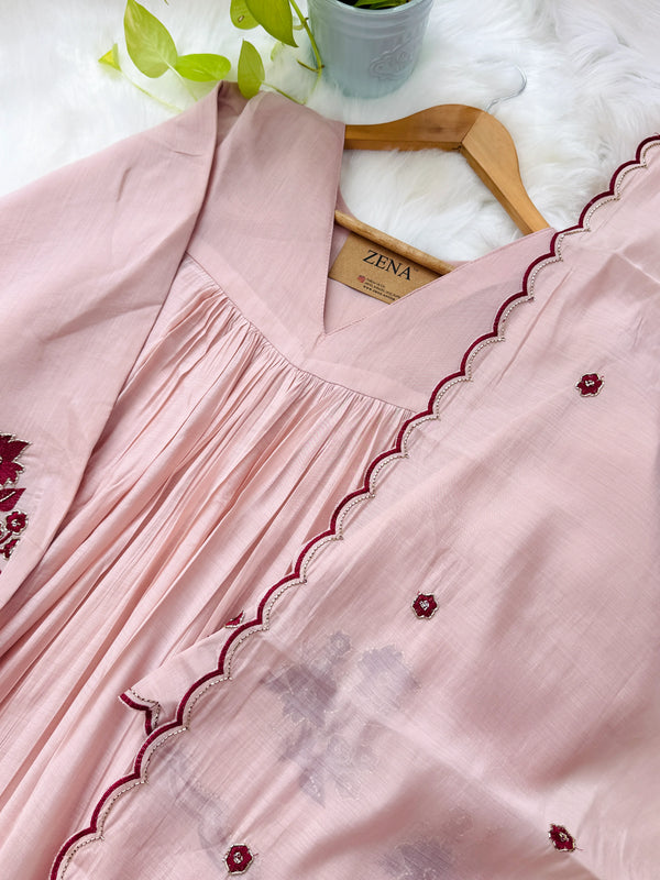 ✨ Mul Chanderi Handwork Anarkali Set
