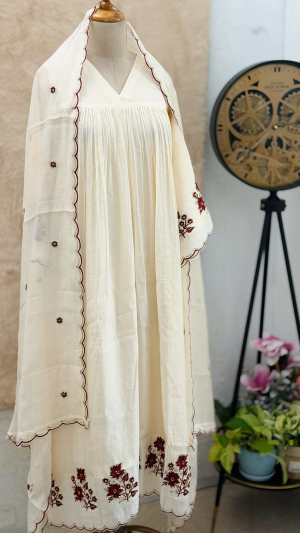 ✨ Mul Chanderi Handwork Anarkali Set