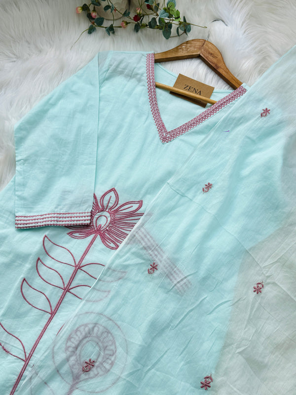 Pure Mul Cotton Embroidered Kurti Set – Elegant Everyday Ethnic Wear