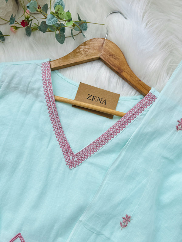 Pure Mul Cotton Embroidered Kurti Set – Elegant Everyday Ethnic Wear