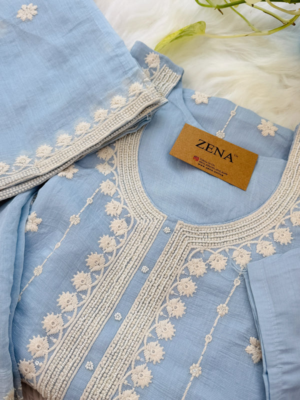 ✨ Coral Chanderi Embroidery Work Kurti