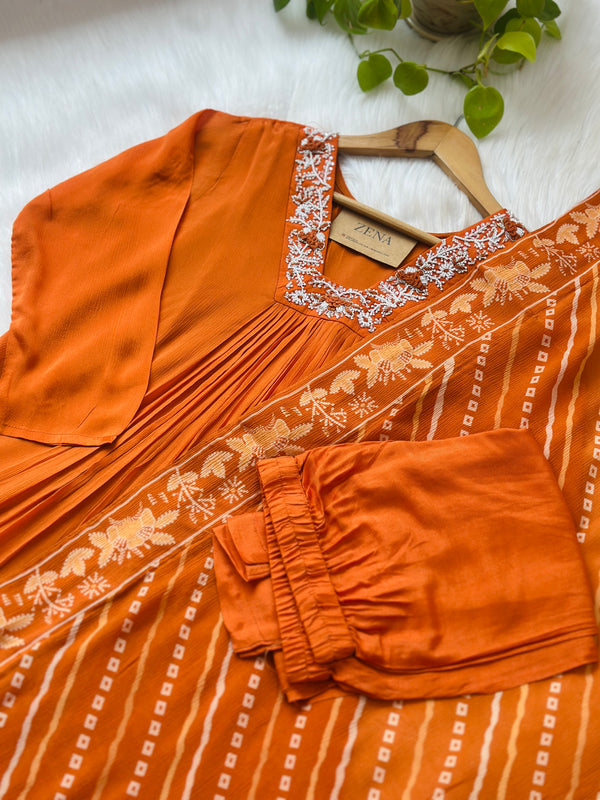 READY TO WEAR PURE CHINNON ANARKALI KURTI SET WITH HAND WORK