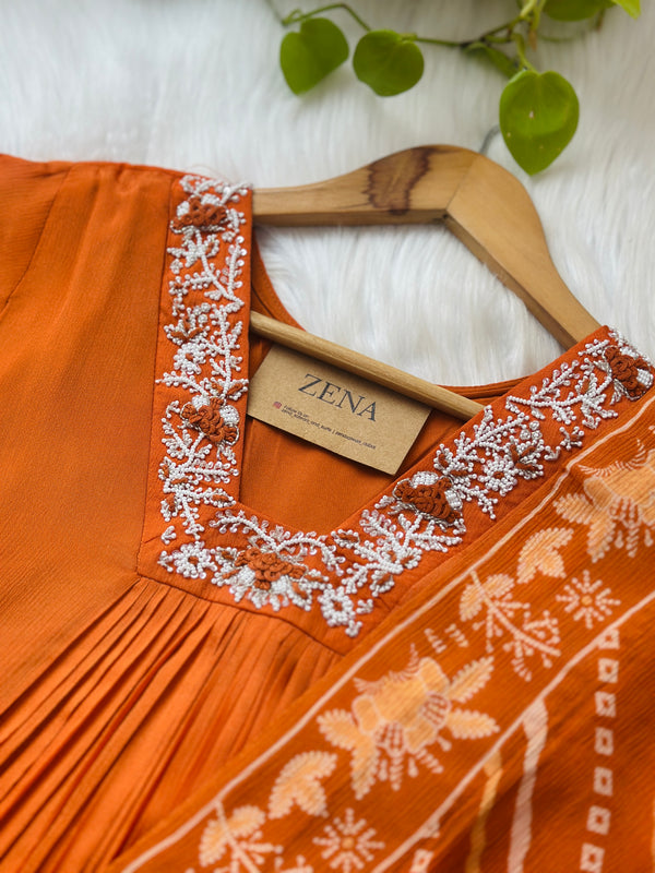 READY TO WEAR PURE CHINNON ANARKALI KURTI SET WITH HAND WORK