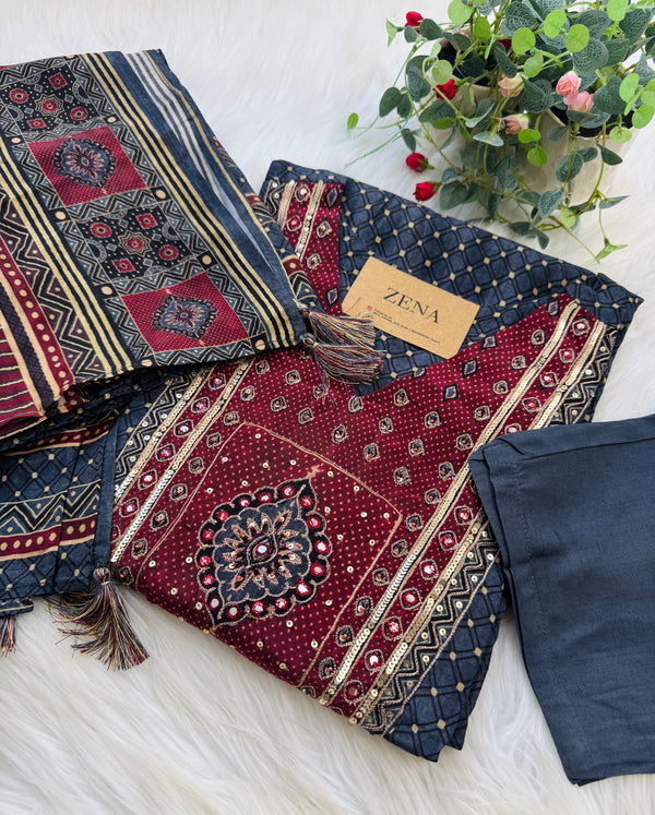 Pure Crepe Hand-Detailed Kurti Set