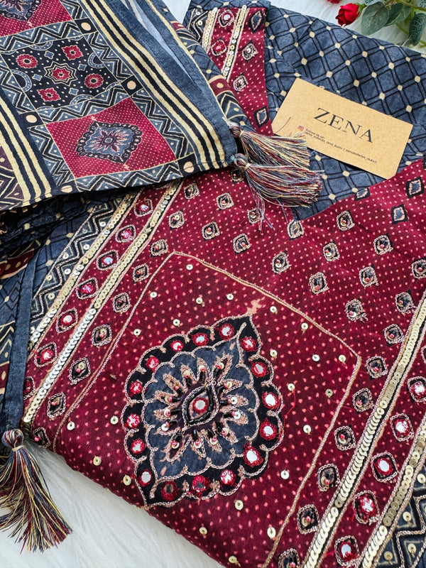 Pure Crepe Hand-Detailed Kurti Set