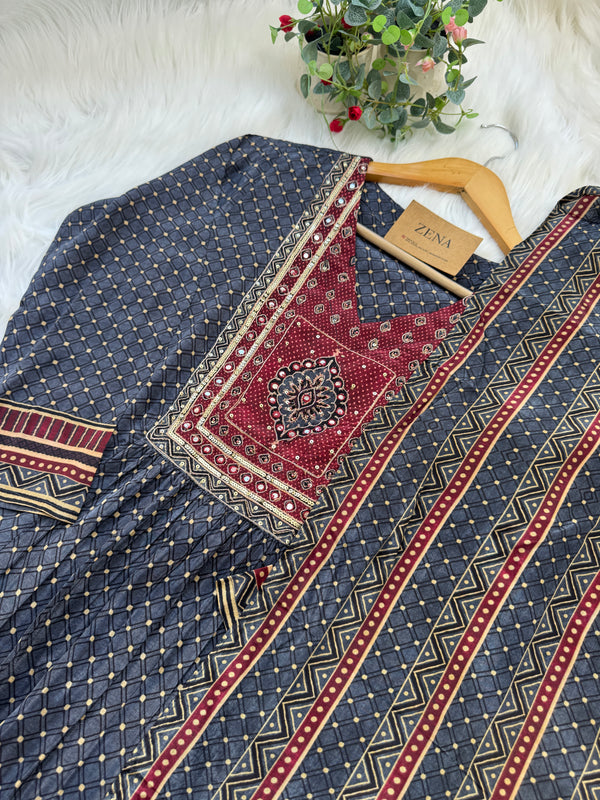 Pure Crepe Hand-Detailed Kurti Set