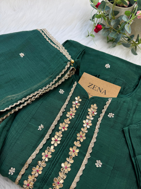 Premium Mul Chanderi Handwork Anarkali Set