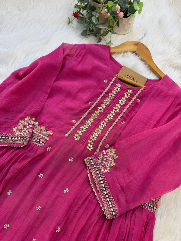 Premium Mul Chanderi Handwork Anarkali Set