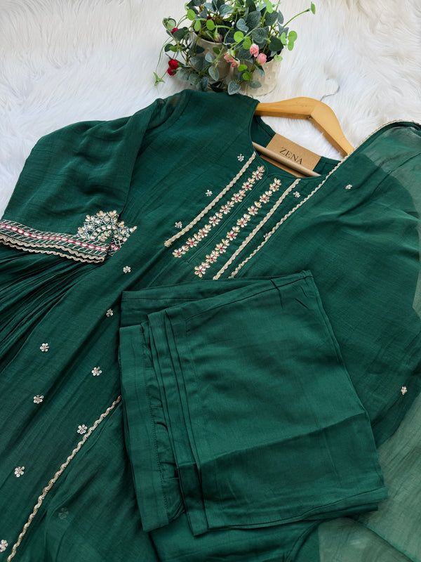 Premium Mul Chanderi Handwork Anarkali Set