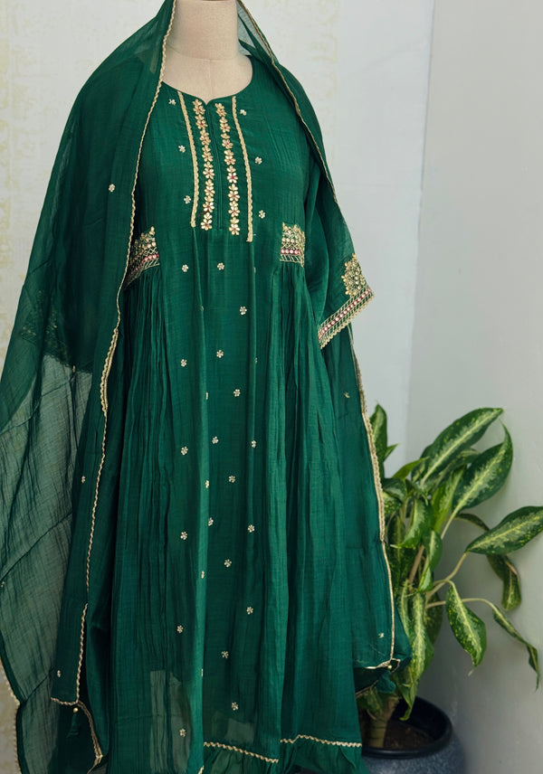 Premium Mul Chanderi Handwork Anarkali Set