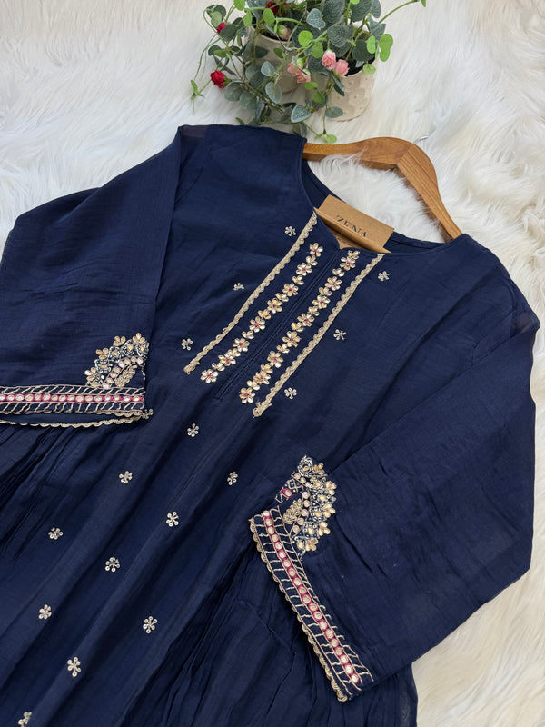 Premium Mul Chanderi Handwork Anarkali Set