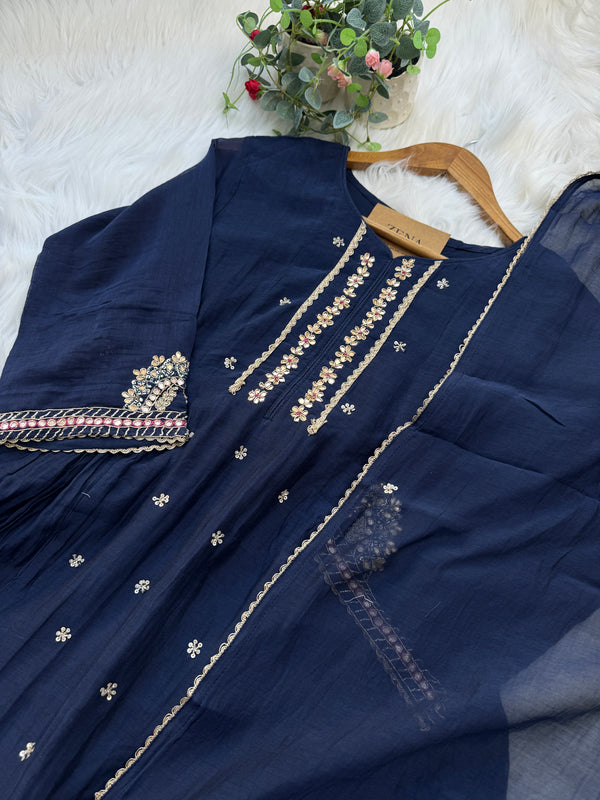 Premium Mul Chanderi Handwork Anarkali Set