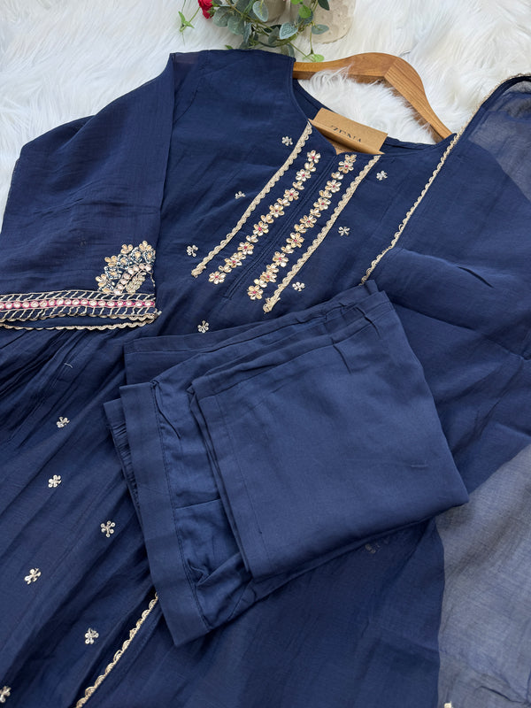 Premium Mul Chanderi Handwork Anarkali Set