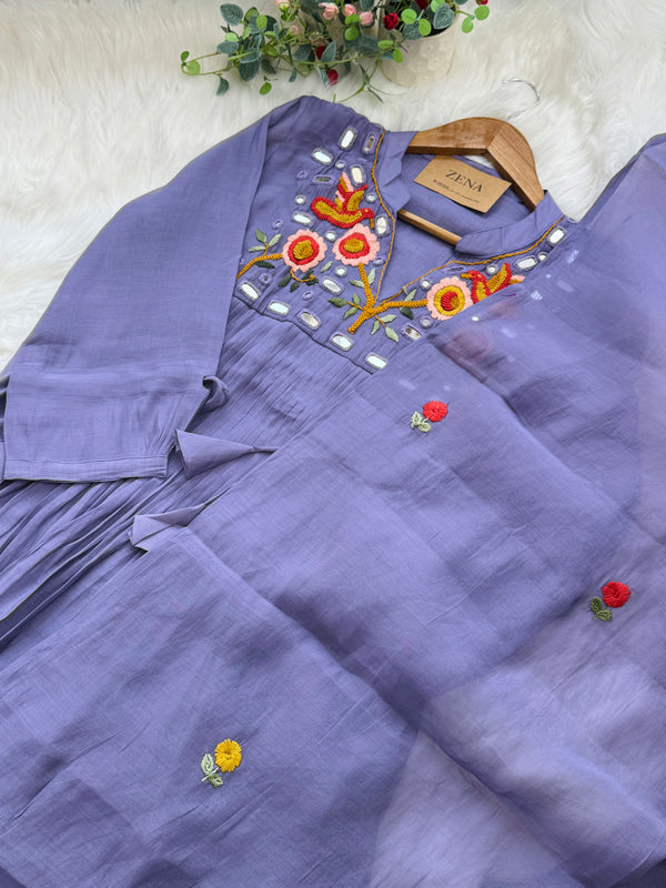 ✨ Pure Mul Chanderi Handwork Embroidered Mirror Work Anarkali Set ✨