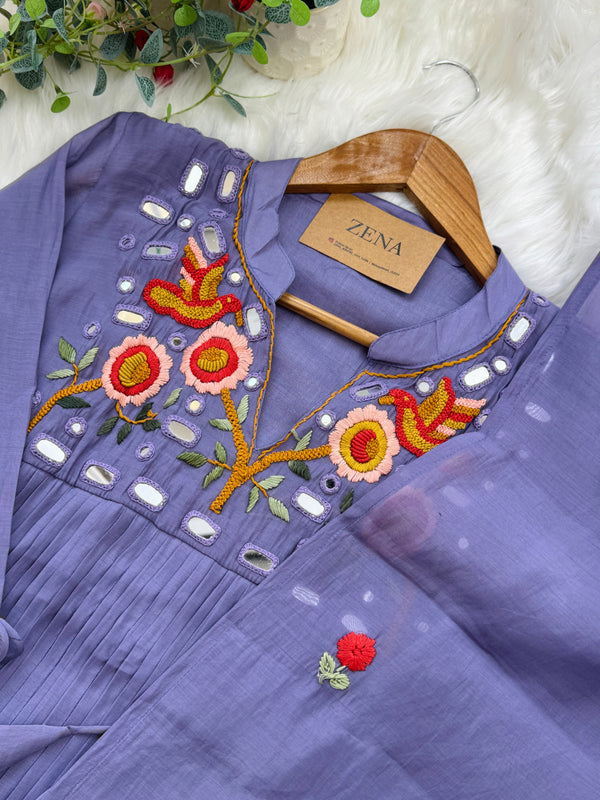 ✨ Pure Mul Chanderi Handwork Embroidered Mirror Work Anarkali Set ✨