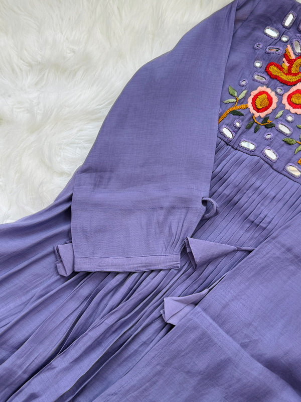 ✨ Pure Mul Chanderi Handwork Embroidered Mirror Work Anarkali Set ✨