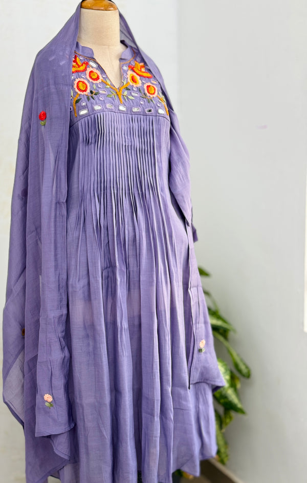 ✨ Pure Mul Chanderi Handwork Embroidered Mirror Work Anarkali Set ✨