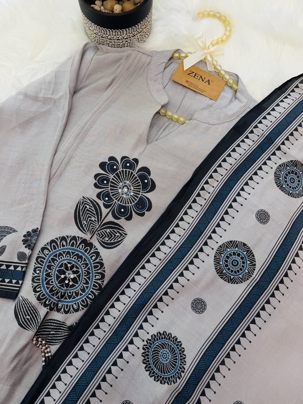 ✨ Mul Chanderi Hand-Detailed Kurti Set