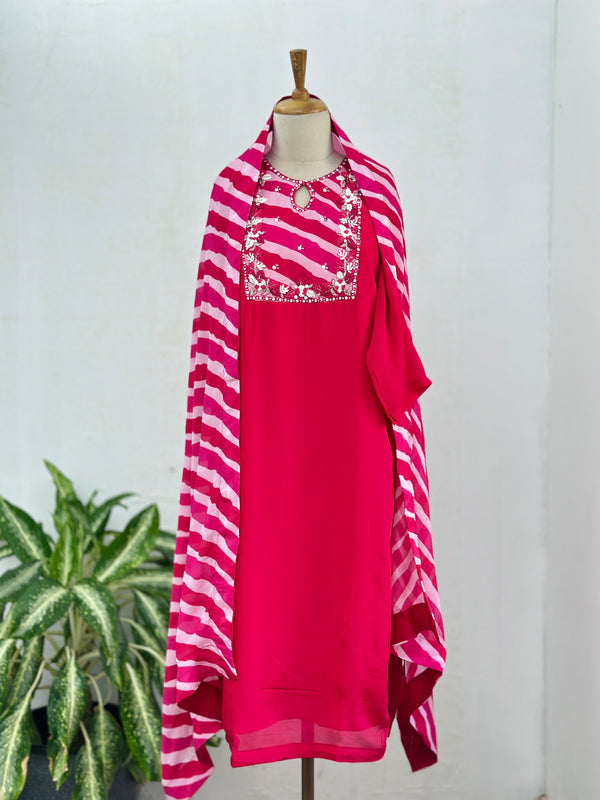 Ready to wear pure chinnon hand work kurti set