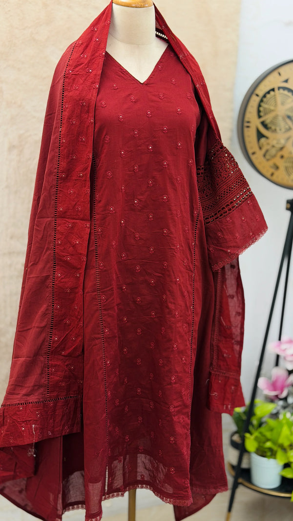 ✨ Premium Cotton Embroidered Kurti Set