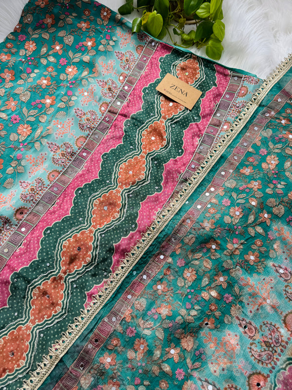 Unstitched Crêpe Mirror Work Partywear Suit – Elegant Festive Wear