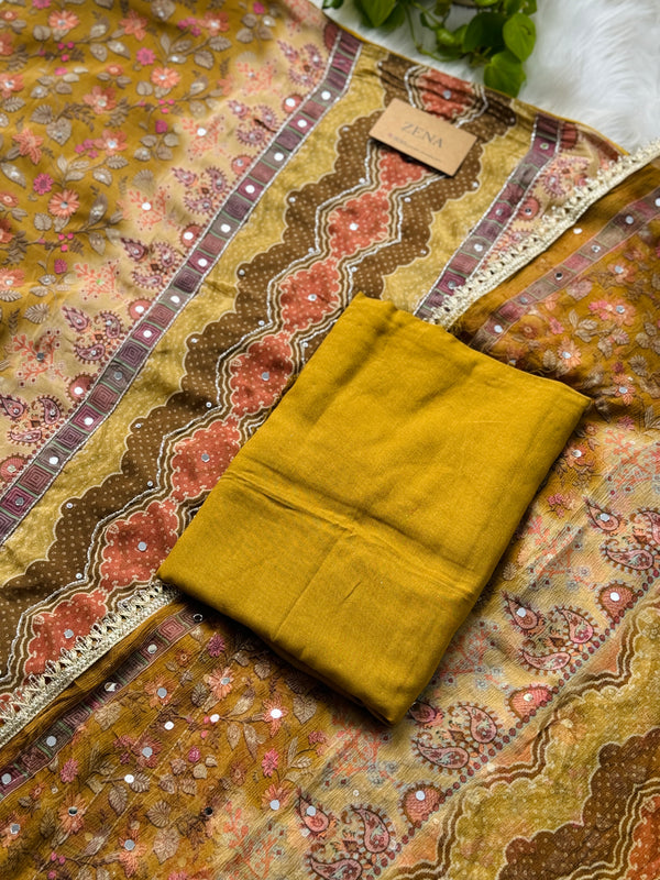 Unstitched Crêpe Mirror Work Partywear Suit – Elegant Festive Wear