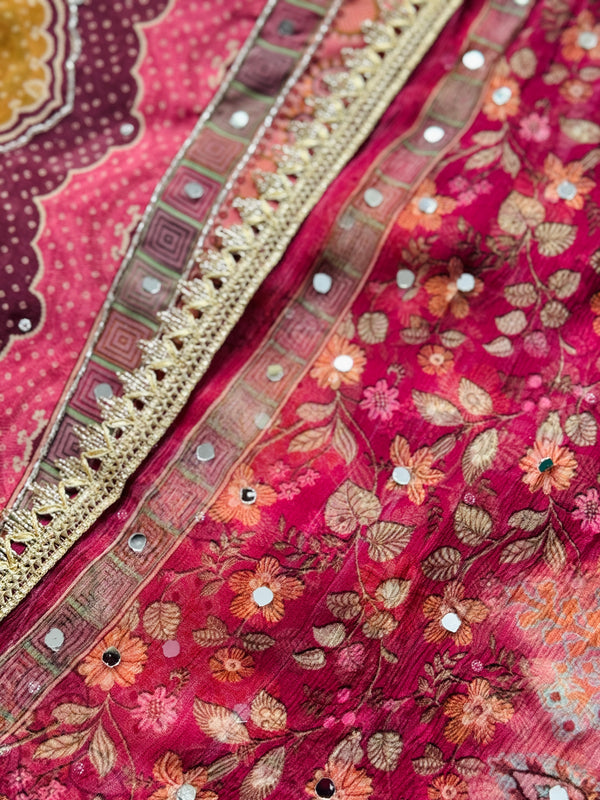 Unstitched Crêpe Mirror Work Partywear Suit – Elegant Festive Wear