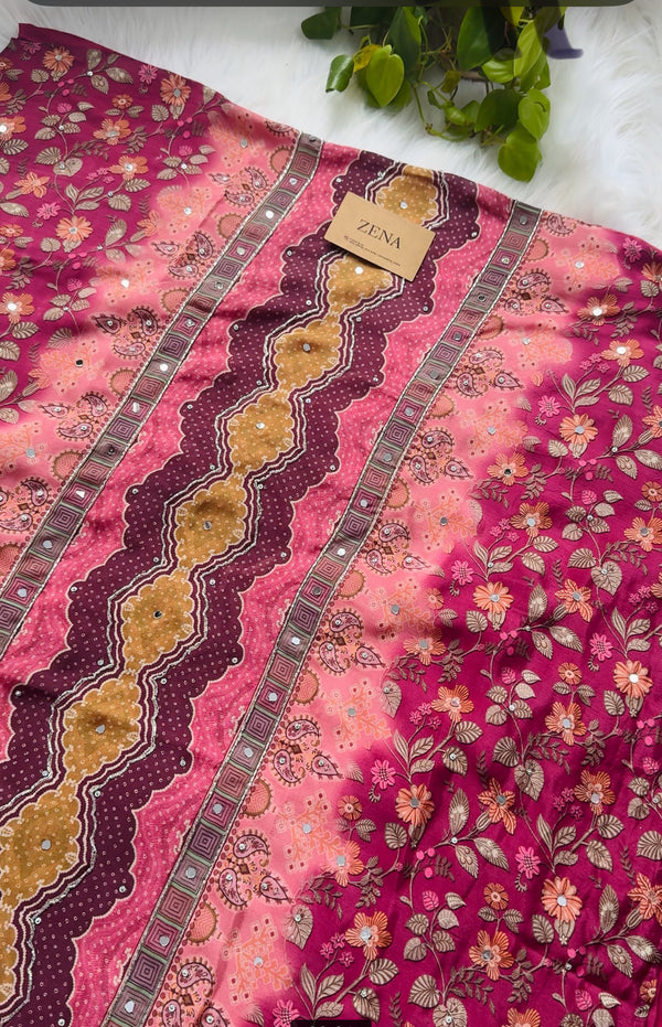 Unstitched Crêpe Mirror Work Partywear Suit – Elegant Festive Wear