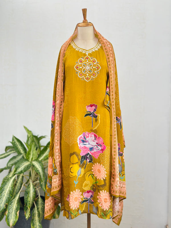 TISSUE SILK HAND WORK KURTI SET