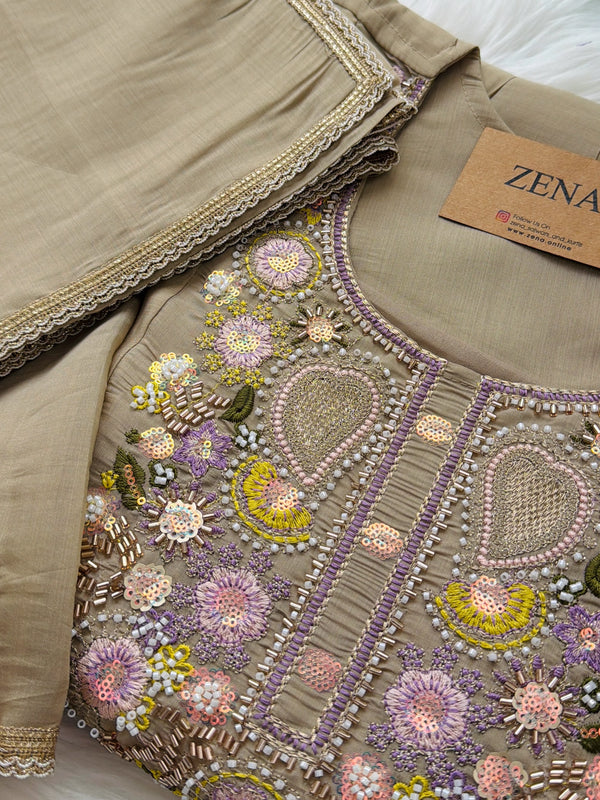 ✨ Glass Chanderi Handwork Anarkali Set ✨
