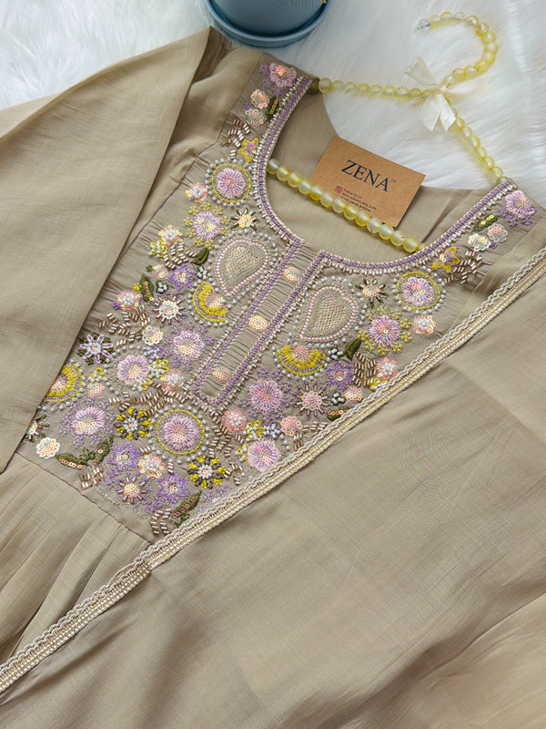 ✨ Glass Chanderi Handwork Anarkali Set ✨