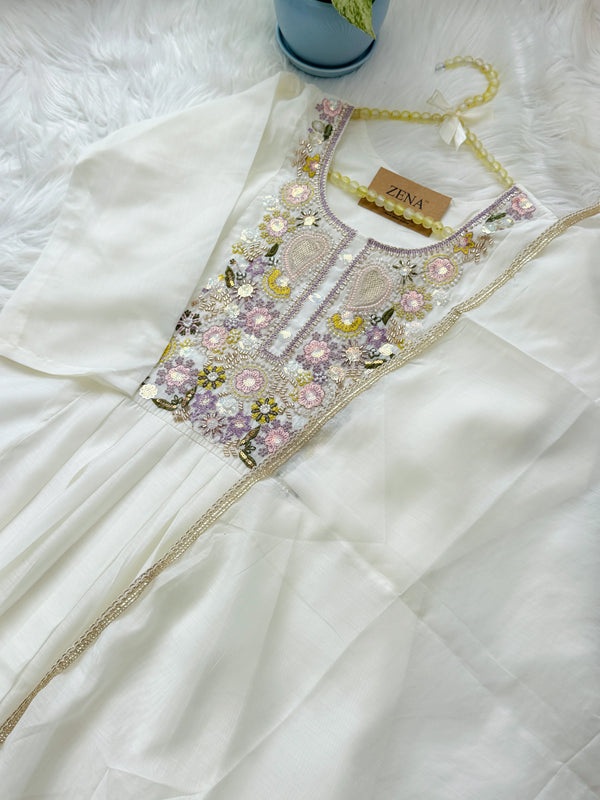 ✨ Glass Chanderi Handwork Anarkali Set ✨